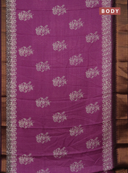 Semi dola saree purple and deep purple with zari stripes pattern & butta prints and zari woven border