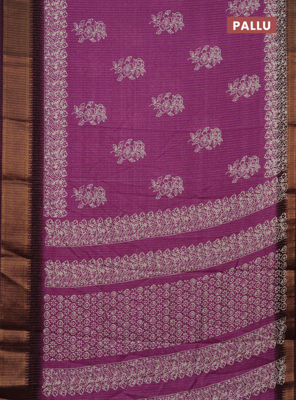 Semi dola saree purple and deep purple with zari stripes pattern & butta prints and zari woven border