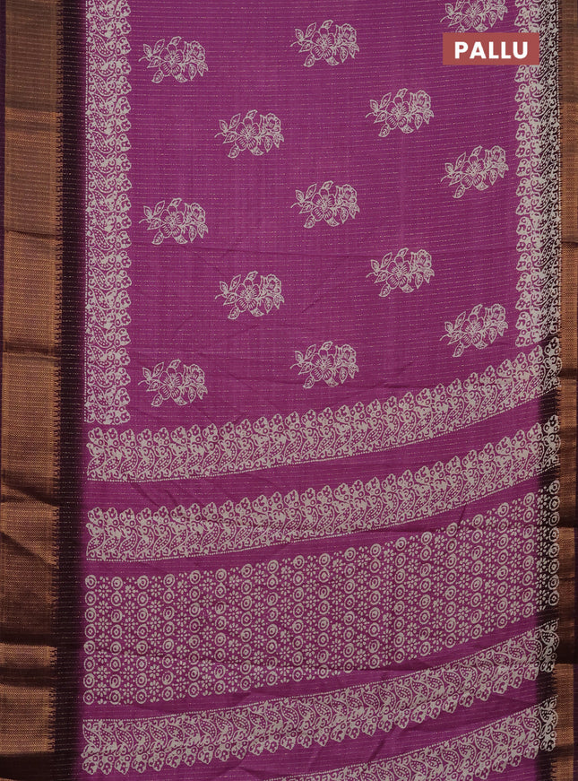 Semi dola saree purple and deep purple with zari stripes pattern & butta prints and zari woven border