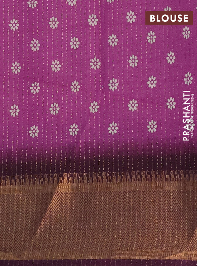 Semi dola saree purple and deep purple with zari stripes pattern & butta prints and zari woven border