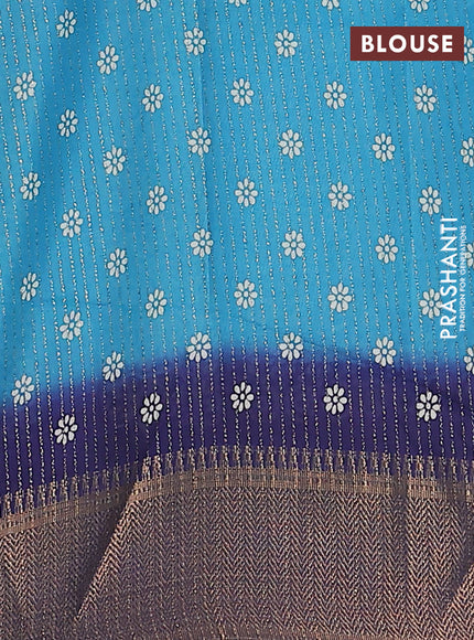 Semi dola saree teal blue and blue with zari stripes pattern & butta prints and zari woven border