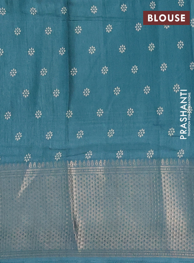 Semi dola saree teal green shade with butta prints and zari woven border