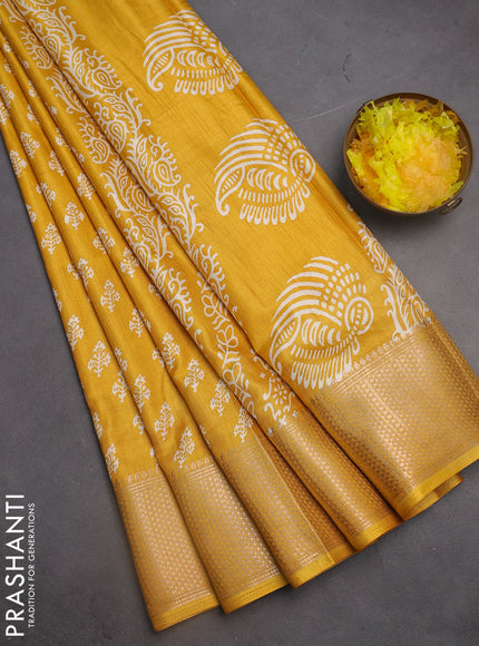 Semi dola saree mustard yellow with butta prints and zari woven border
