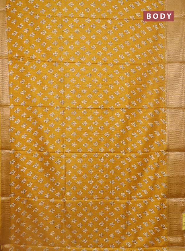 Semi dola saree mustard yellow with butta prints and zari woven border
