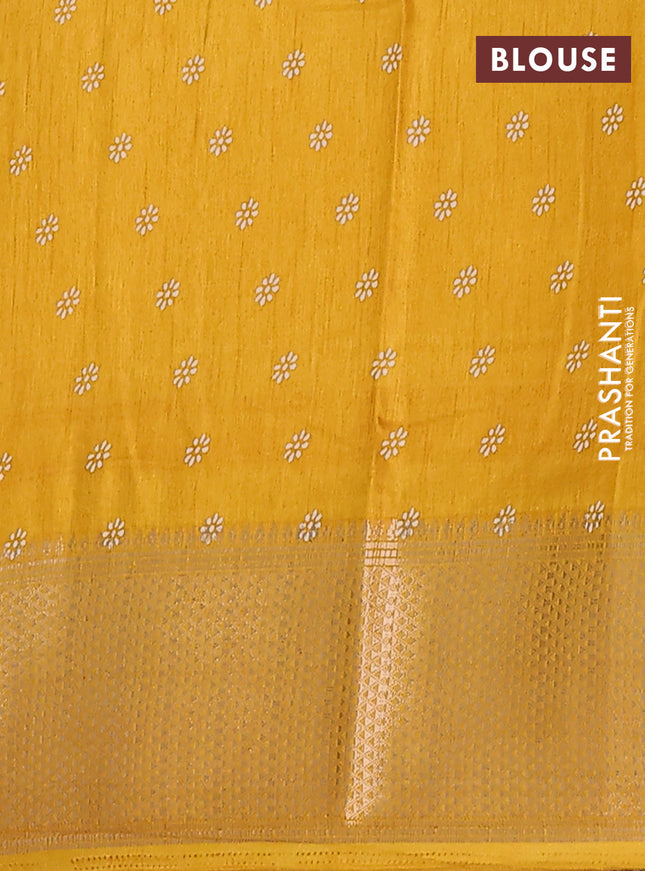 Semi dola saree mustard yellow with butta prints and zari woven border
