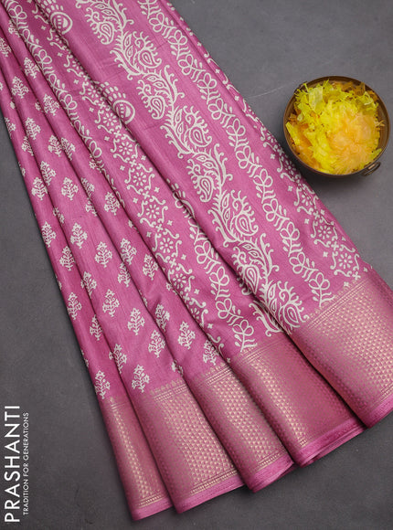 Semi dola saree pink shade with butta prints and zari woven border