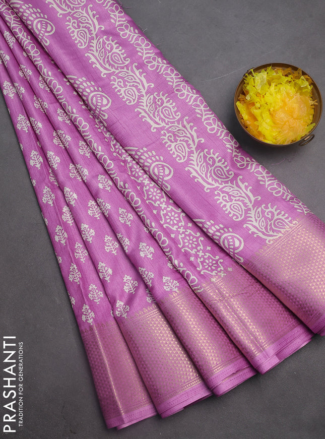 Semi dola saree pastel lavender with butta prints and zari woven border