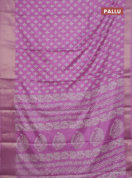 Semi dola saree pastel lavender with butta prints and zari woven border