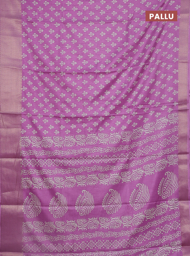 Semi dola saree pastel lavender with butta prints and zari woven border