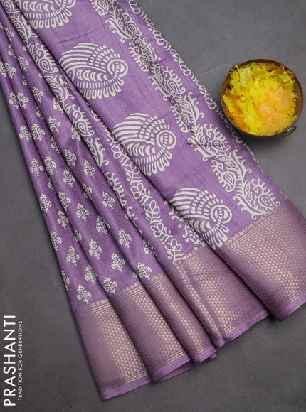 Semi dola saree pastel lavender with butta prints and zari woven border