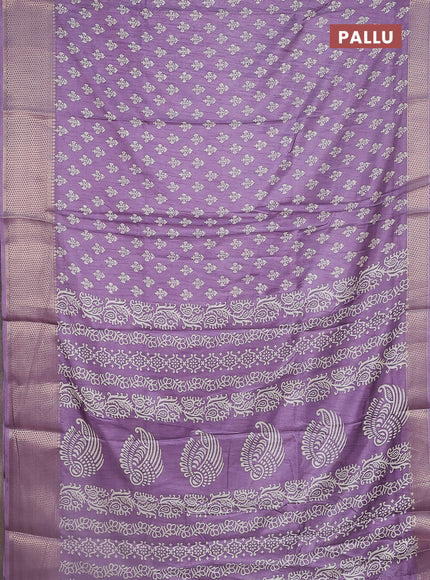 Semi dola saree pastel lavender with butta prints and zari woven border