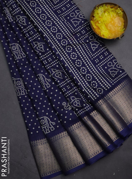Semi dola saree navy blue with bandhani butta prints and zari woven border