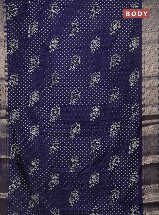 Semi dola saree navy blue with bandhani butta prints and zari woven border