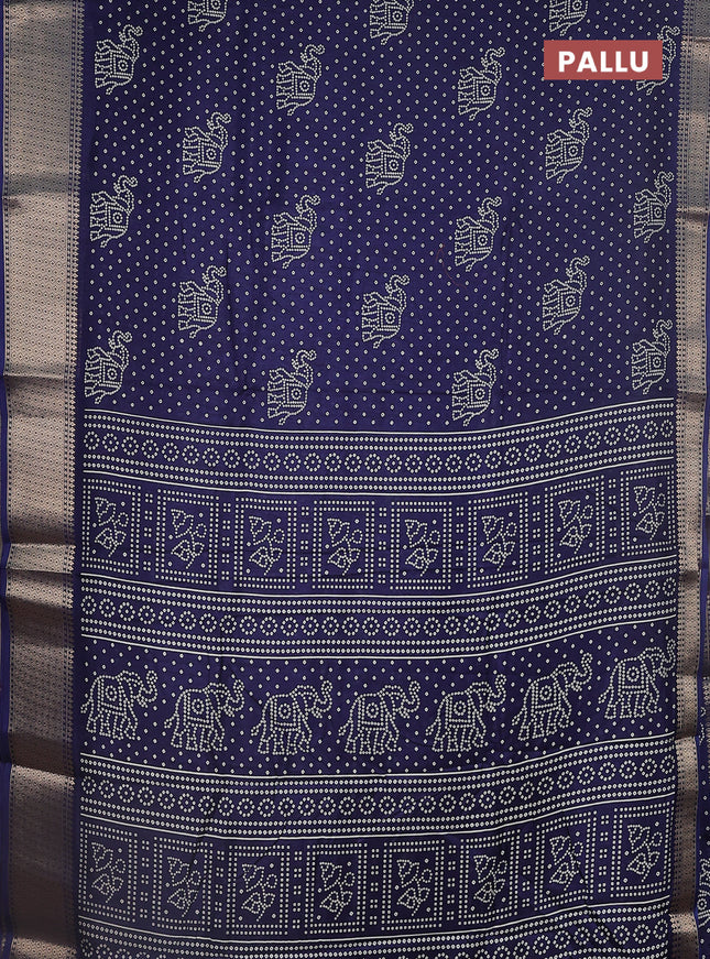 Semi dola saree navy blue with bandhani butta prints and zari woven border