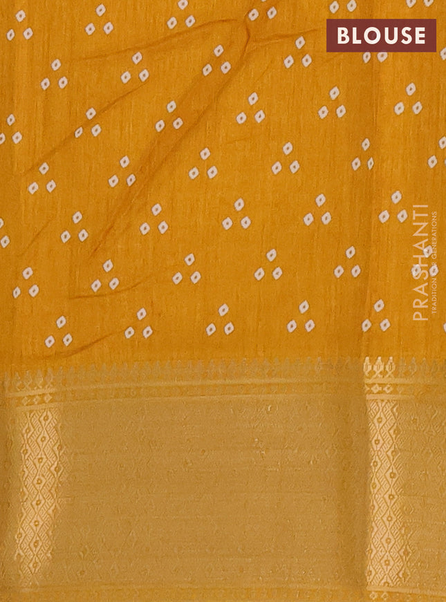 Semi dola saree mustard yellow with bandhani butta prints and zari woven border