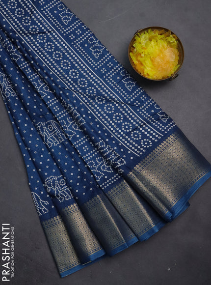 Semi dola saree peacock blue with bandhani butta prints and zari woven border