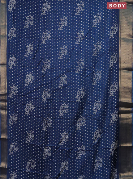 Semi dola saree peacock blue with bandhani butta prints and zari woven border