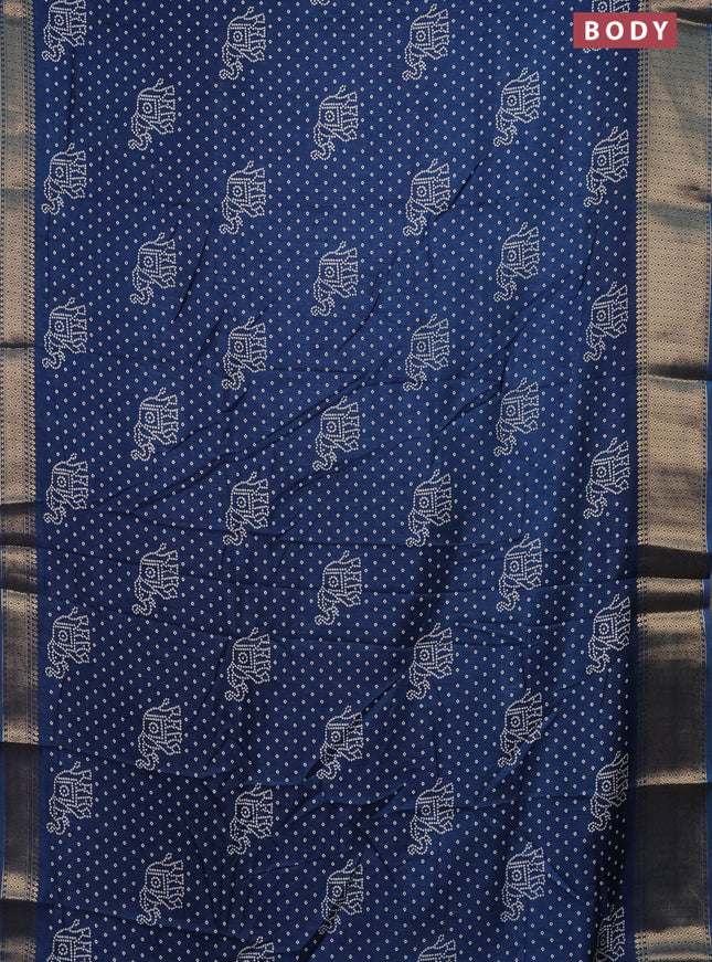 Semi dola saree peacock blue with bandhani butta prints and zari woven border