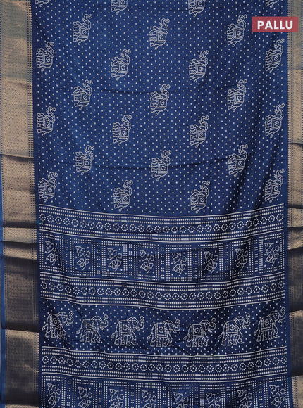 Semi dola saree peacock blue with bandhani butta prints and zari woven border