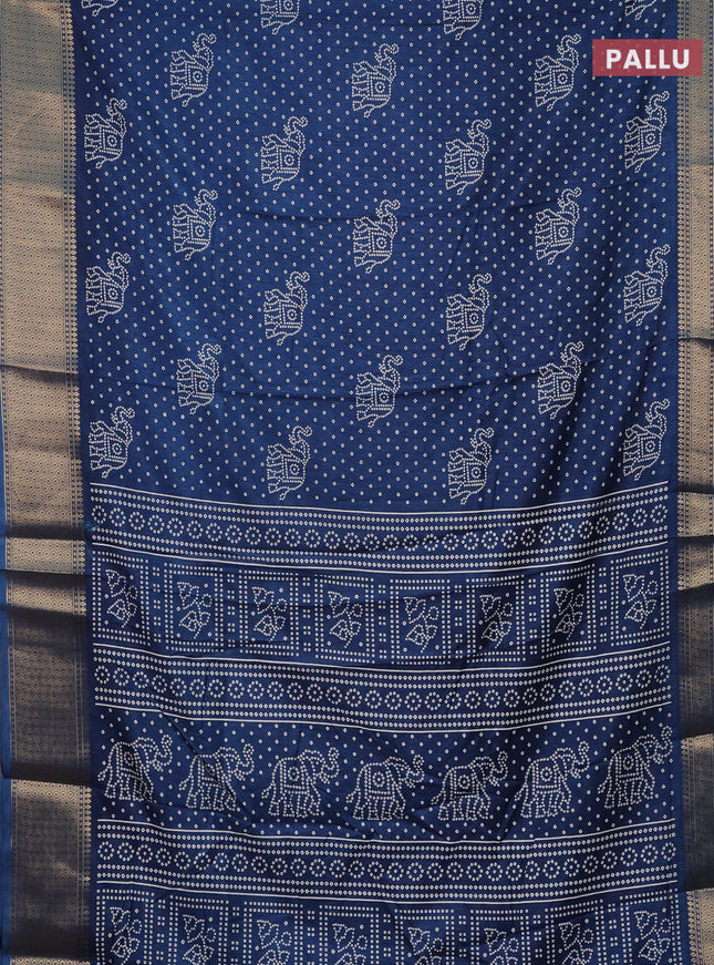 Semi dola saree peacock blue with bandhani butta prints and zari woven border