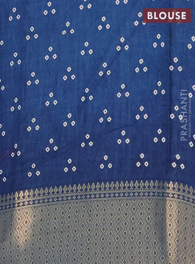 Semi dola saree peacock blue with bandhani butta prints and zari woven border
