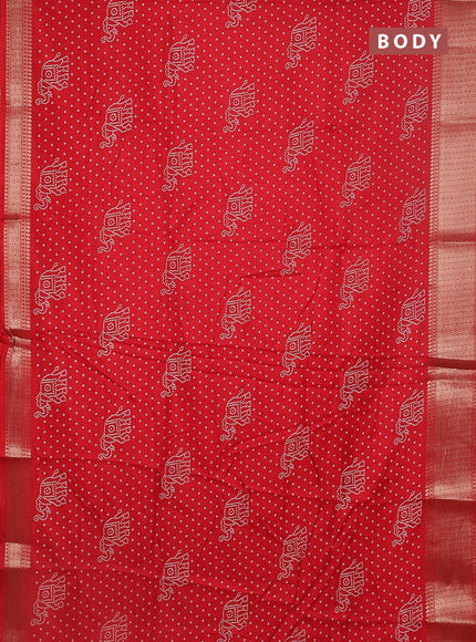 Semi dola saree red with bandhani butta prints and zari woven border