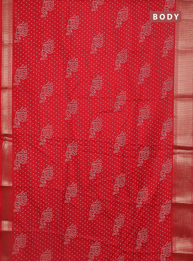 Semi dola saree red with bandhani butta prints and zari woven border