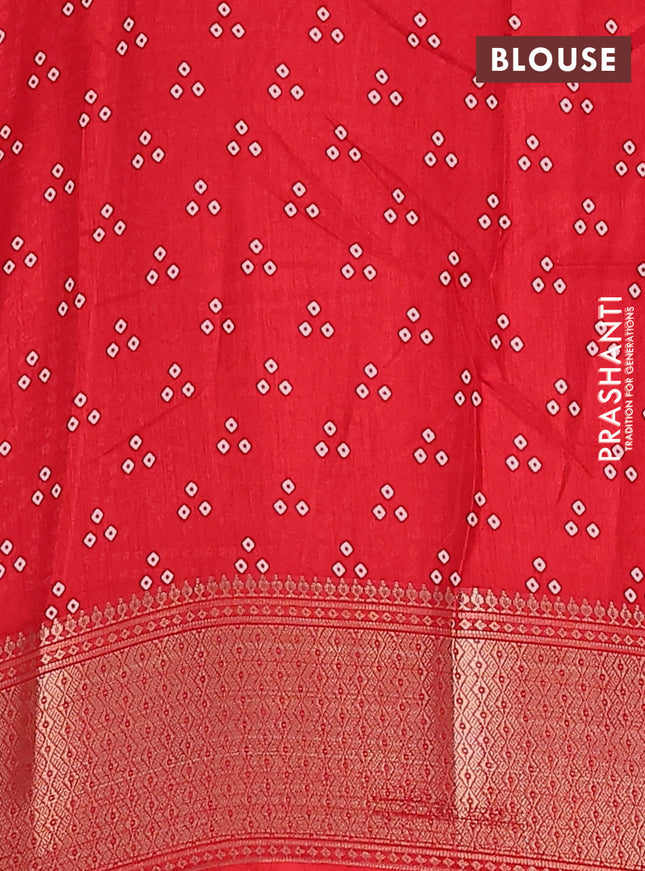 Semi dola saree red with bandhani butta prints and zari woven border