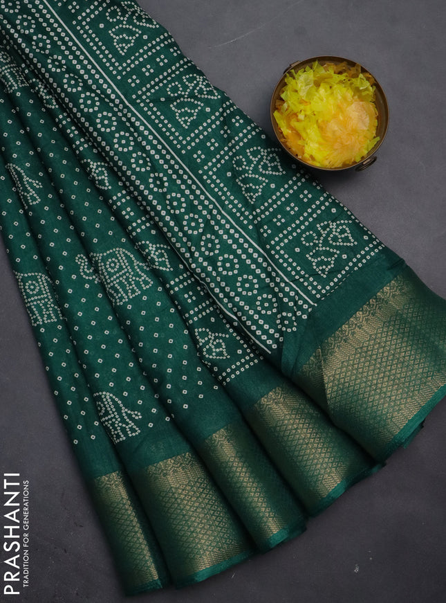 Semi dola saree green with bandhani butta prints and zari woven border