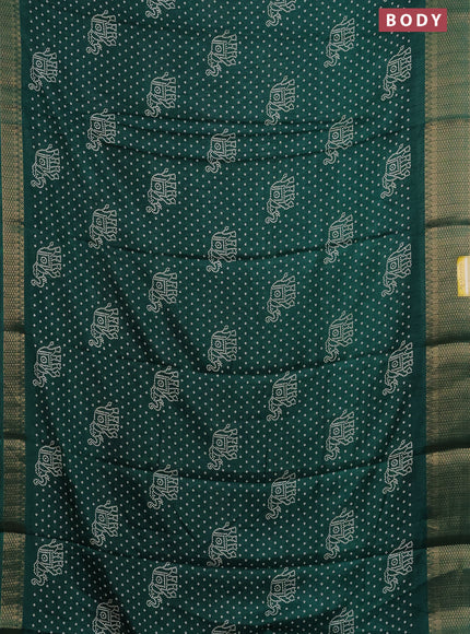 Semi dola saree green with bandhani butta prints and zari woven border