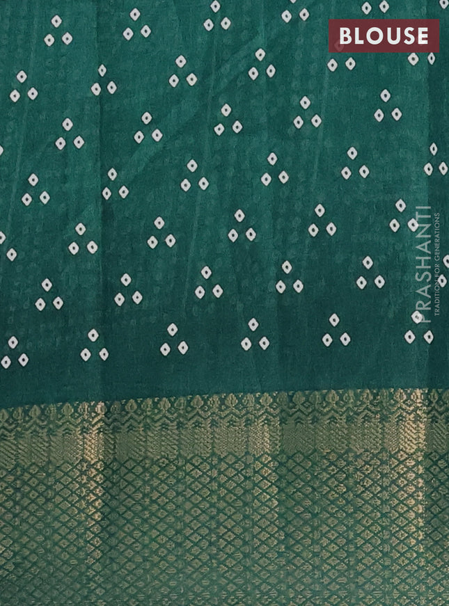 Semi dola saree green with bandhani butta prints and zari woven border