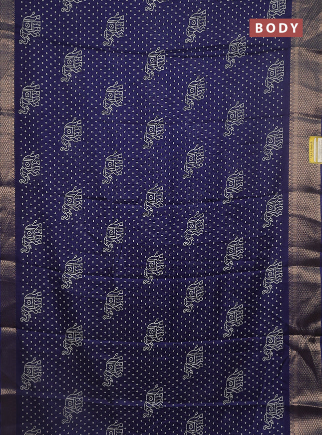 Semi dola saree navy blue with bandhani butta prints and zari woven border