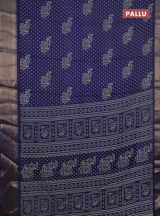 Semi dola saree navy blue with bandhani butta prints and zari woven border