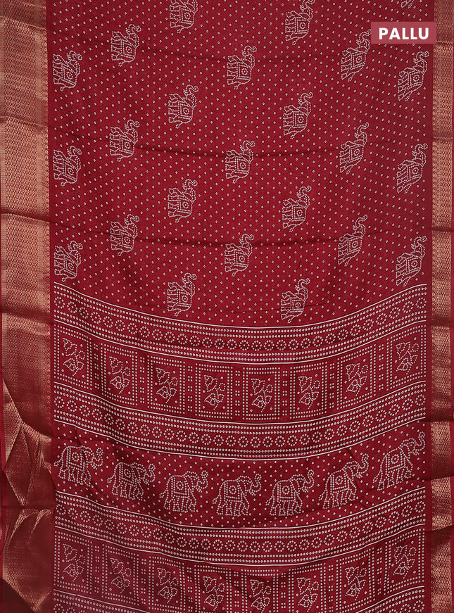 Semi dola saree maroon with bandhani butta prints and zari woven border