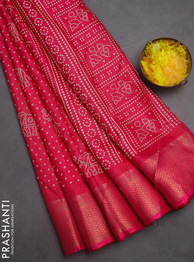 Semi dola saree pink with bandhani butta prints and zari woven border