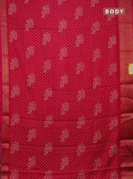 Semi dola saree pink with bandhani butta prints and zari woven border
