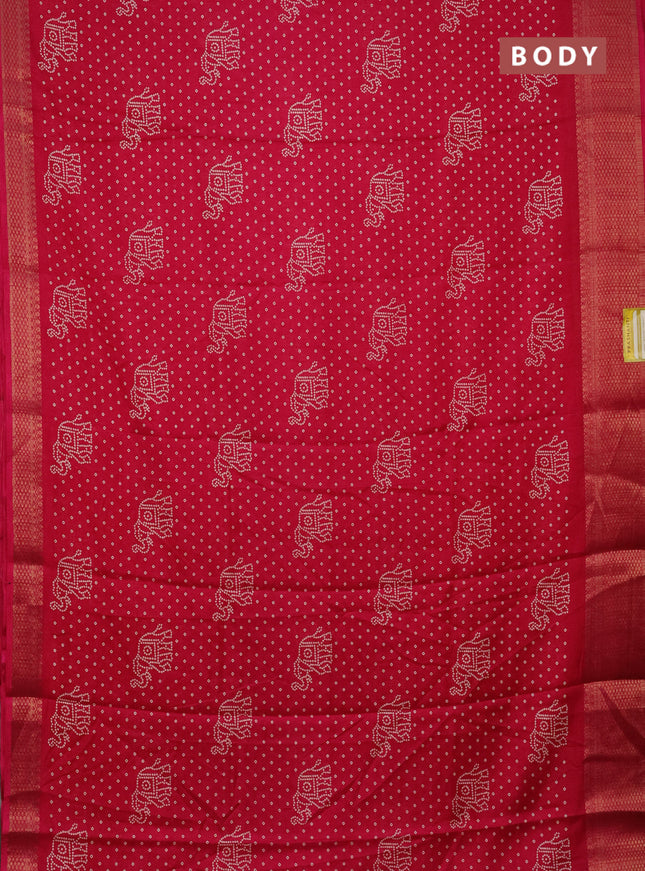 Semi dola saree pink with bandhani butta prints and zari woven border