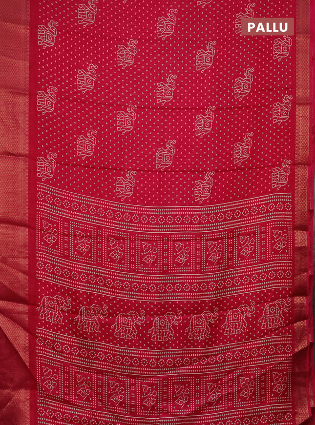 Semi dola saree pink with bandhani butta prints and zari woven border