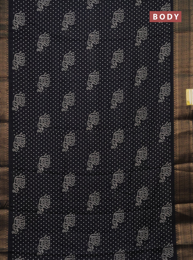 Semi dola saree black with bandhani butta prints and zari woven border