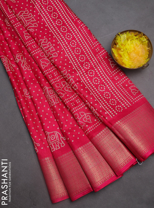 Semi dola saree pink with bandhani butta prints and zari woven border