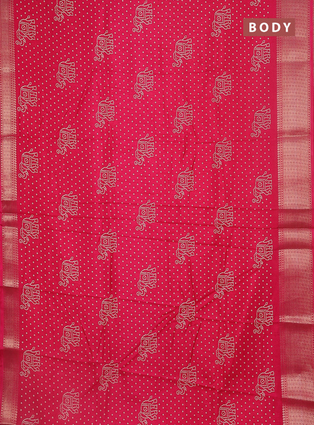 Semi dola saree pink with bandhani butta prints and zari woven border