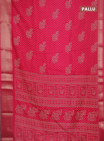Semi dola saree pink with bandhani butta prints and zari woven border