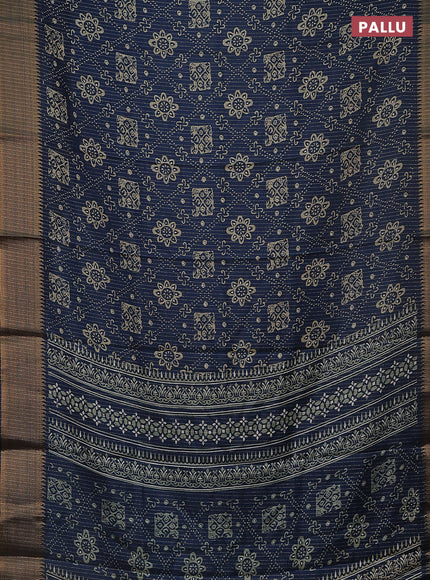 Semi dola saree peacock blue with allover zari stripes & prints and zari woven border