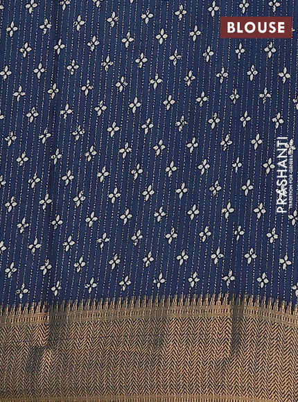 Semi dola saree peacock blue with allover zari stripes & prints and zari woven border