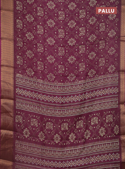 Semi dola saree wine shade with allover zari stripes & prints and zari woven border