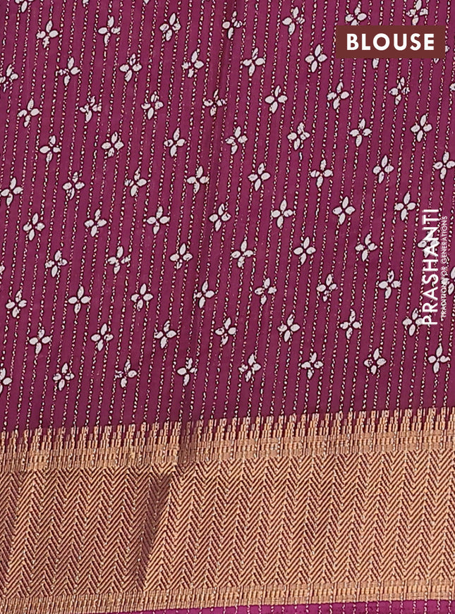 Semi dola saree wine shade with allover zari stripes & prints and zari woven border