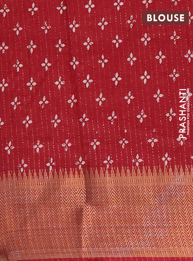 Semi dola saree maroon with allover zari stripes & prints and zari woven border