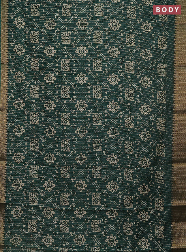 Semi dola saree green with allover zari stripes & prints and zari woven border