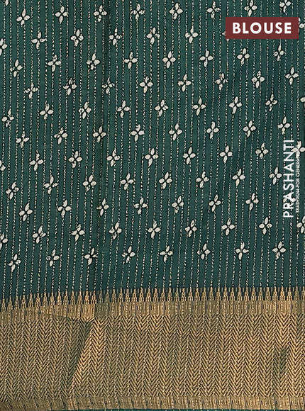 Semi dola saree green with allover zari stripes & prints and zari woven border