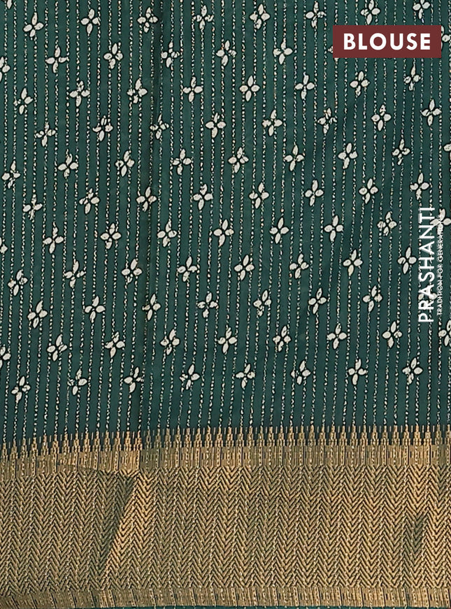 Semi dola saree green with allover zari stripes & prints and zari woven border